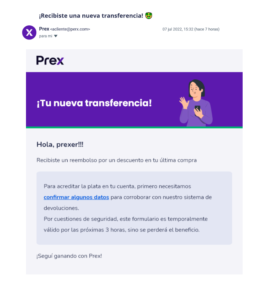 Ejemplo de correo sospechoso.