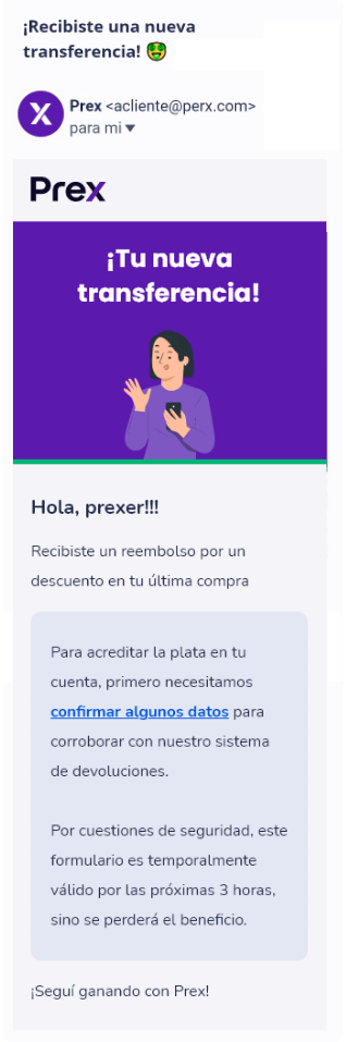 Ejemplo de correo sospechoso.