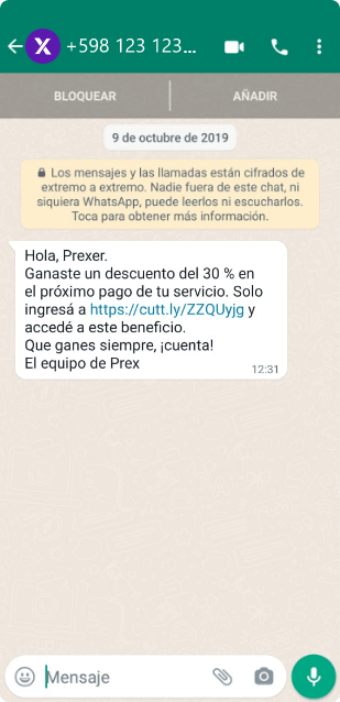 Ejemplo de mensaje sospechoso.