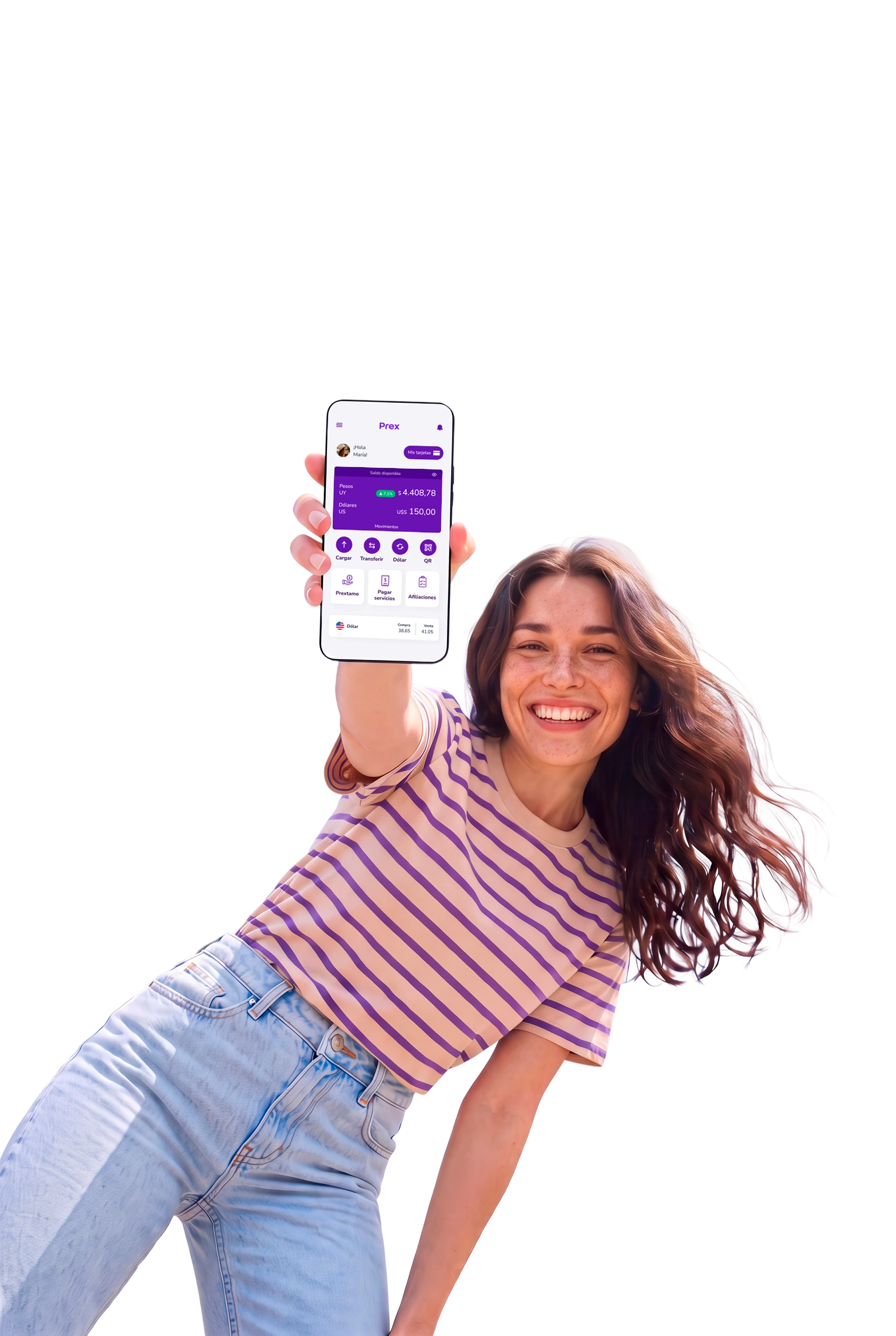 Ilustración de una mujer utilizando la App de Prex