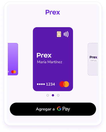 Pantalla de la App Prex para agregar la tarjeta a Google Pay.